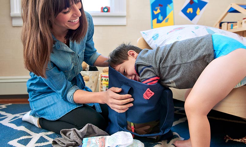 Mother and son playing